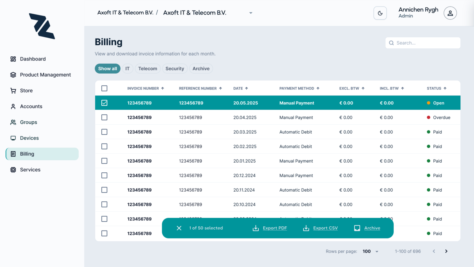 Current version of the Billing page