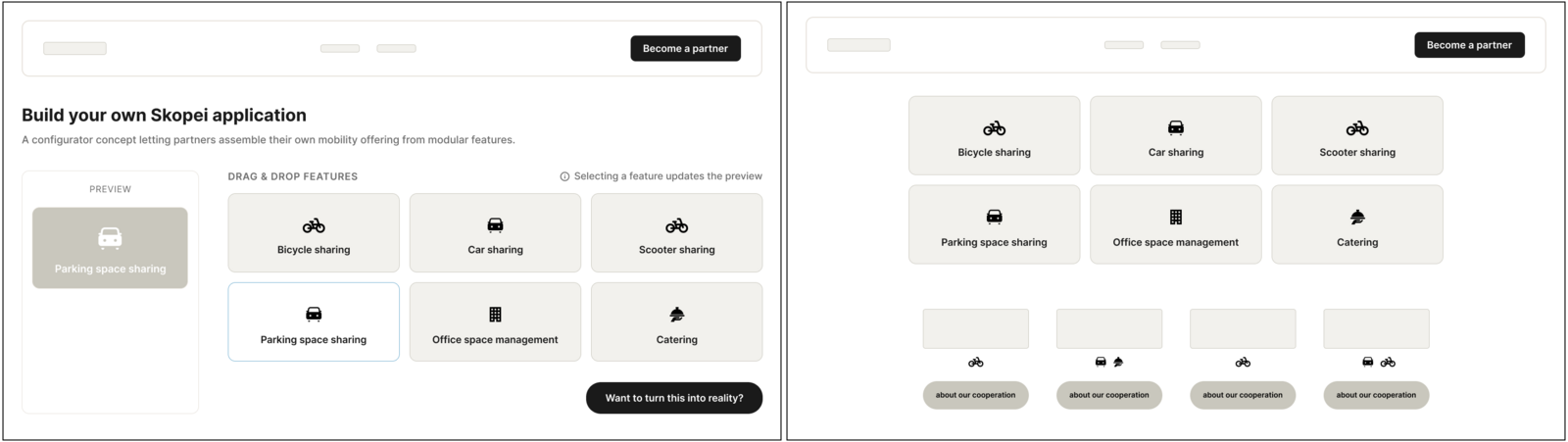 Redrawn wireframes of the customize-your-own-application configurator